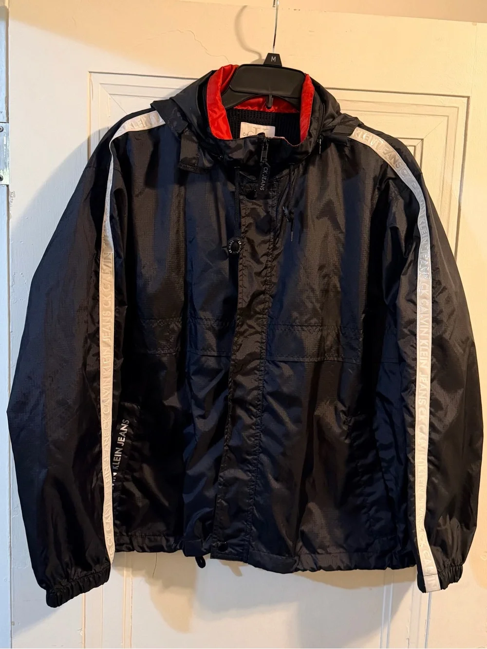Calvin Klein Jeans Vintage 90’s Black Nylon Hooded Windbreaker Mens Size XL